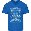 Mess With My Autism Child Autistic ASD Mens V-Neck Cotton T-Shirt Royal Blue