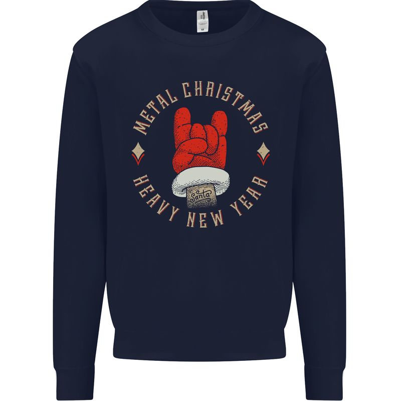 Metal Christmas Heavy Rock Music Guitar Kids Sweatshirt Jumper Navy Blue