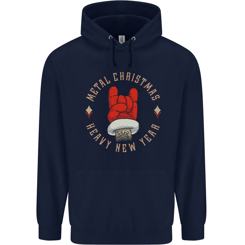 Metal Christmas Heavy Rock Music Guitar Mens 80% Cotton Hoodie Navy Blue
