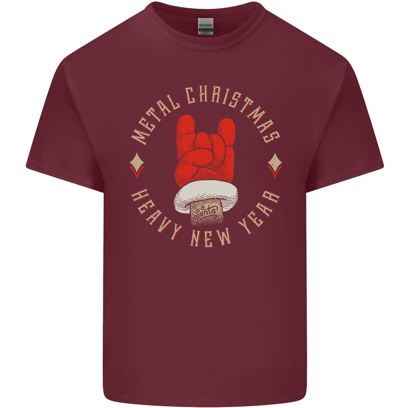 Metal Christmas Heavy Rock Music Guitar Mens Cotton T-Shirt Tee Top Maroon