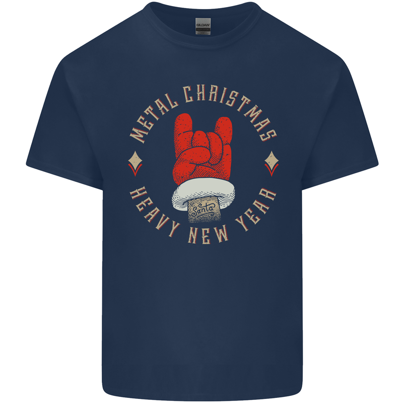 Metal Christmas Heavy Rock Music Guitar Mens Cotton T-Shirt Tee Top Navy Blue