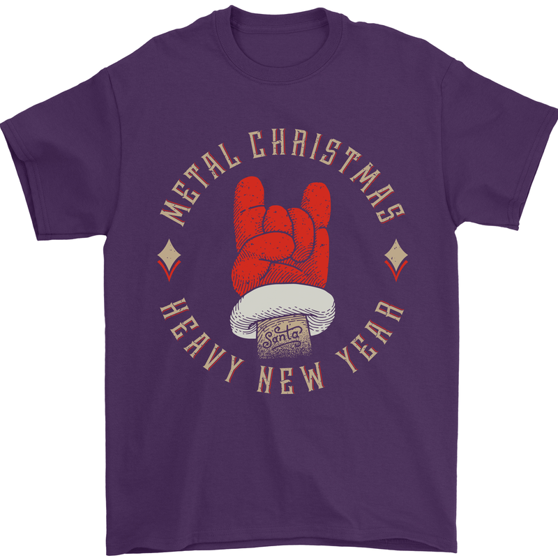 Metal Christmas Heavy Rock Music Guitar Mens T-Shirt Cotton Gildan Purple