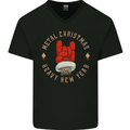 Metal Christmas Heavy Rock Music Guitar Mens V-Neck Cotton T-Shirt Black