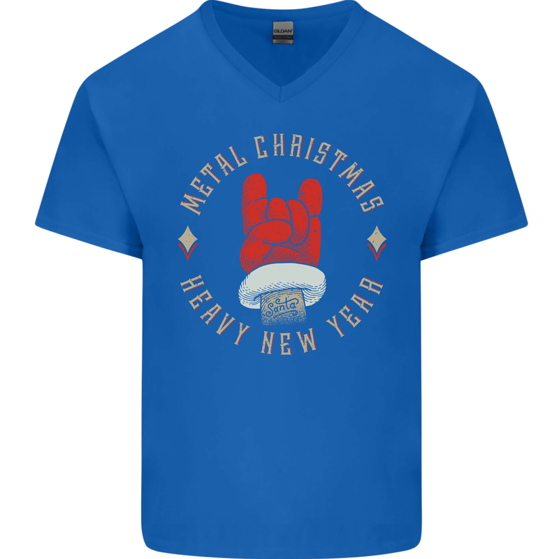 Metal Christmas Heavy Rock Music Guitar Mens V-Neck Cotton T-Shirt Royal Blue