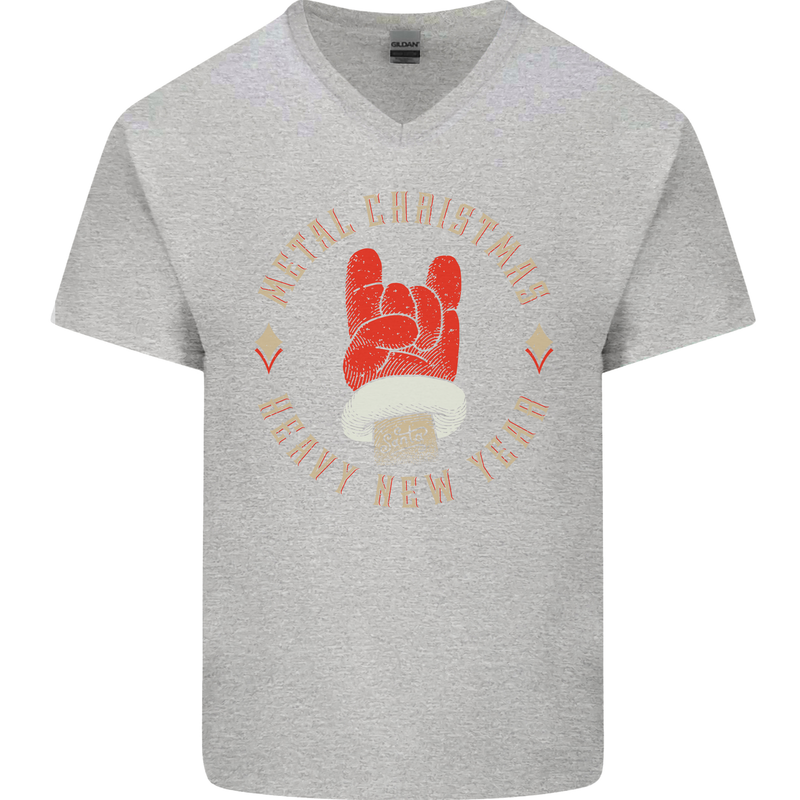 Metal Christmas Heavy Rock Music Guitar Mens V-Neck Cotton T-Shirt Sports Grey