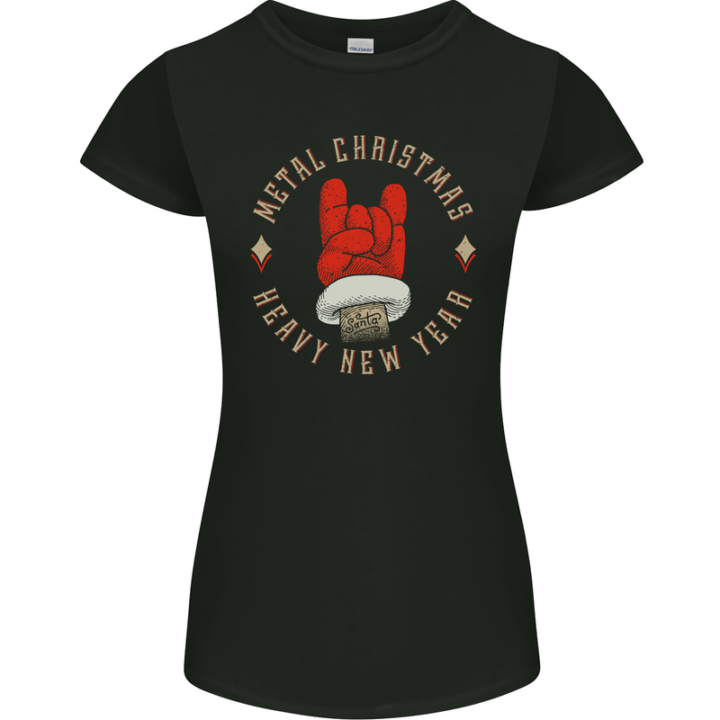 Metal Christmas Heavy Rock Music Guitar Womens Petite Cut T-Shirt Black