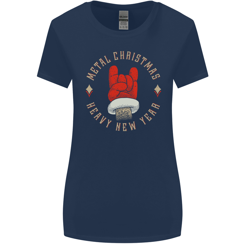Metal Christmas Heavy Rock Music Guitar Womens Wider Cut T-Shirt Navy Blue