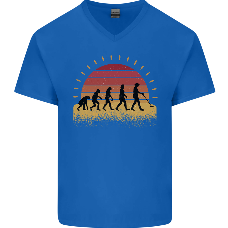Metal Detecting Evolution Detector Mens V-Neck Cotton T-Shirt Royal Blue