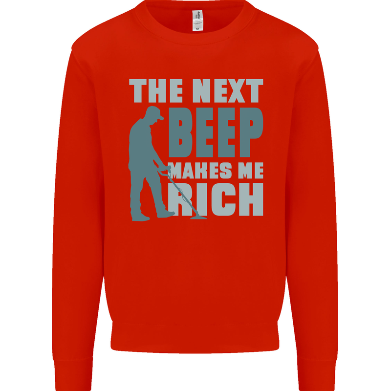 Metal Detecting The Next Beep Funny Kids Sweatshirt Jumper Bright Red