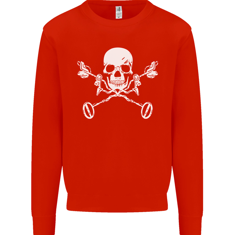 Metal Detector Skull Detecting Kids Sweatshirt Jumper Bright Red