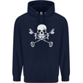 Metal Detector Skull Detecting Mens 80% Cotton Hoodie Navy Blue