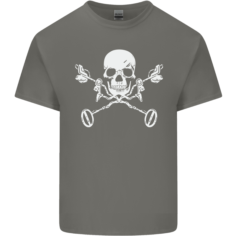 Metal Detector Skull Detecting Mens Cotton T-Shirt Tee Top Charcoal