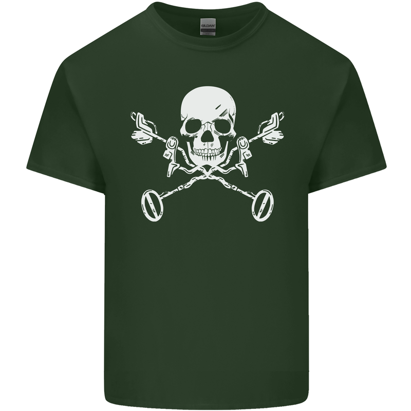 Metal Detector Skull Detecting Mens Cotton T-Shirt Tee Top Forest Green