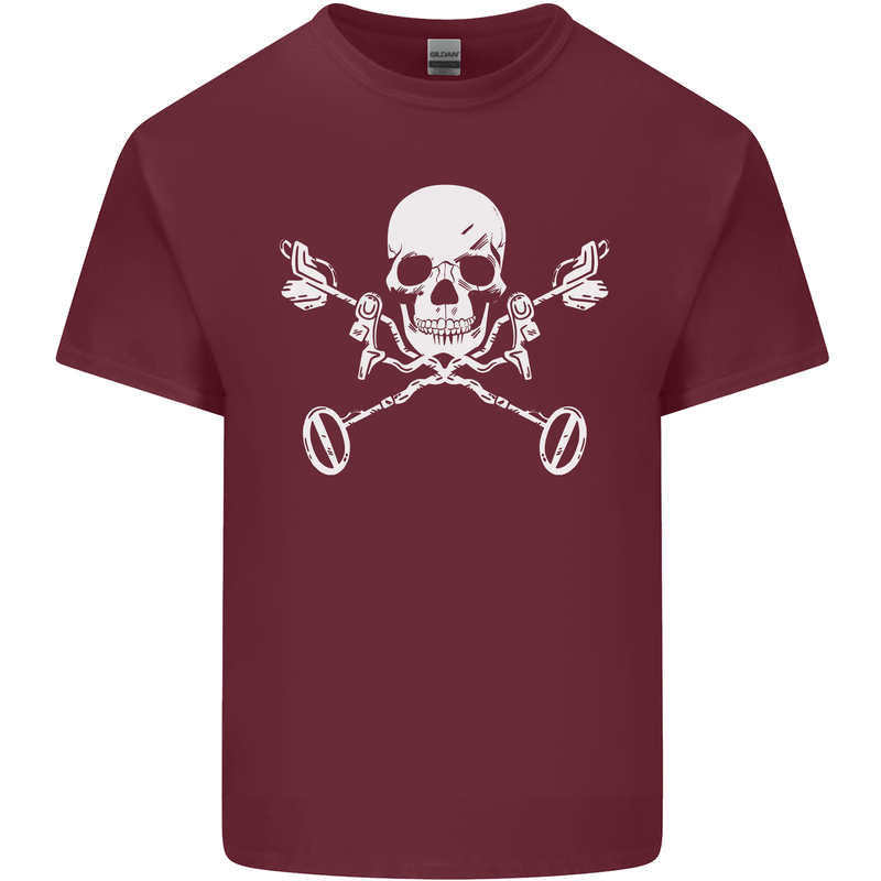 Metal Detector Skull Detecting Mens Cotton T-Shirt Tee Top Maroon