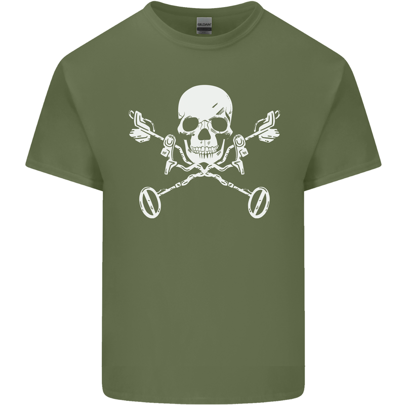 Metal Detector Skull Detecting Mens Cotton T-Shirt Tee Top Military Green