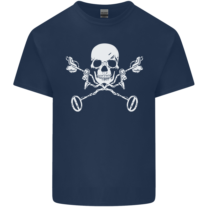 Metal Detector Skull Detecting Mens Cotton T-Shirt Tee Top Navy Blue