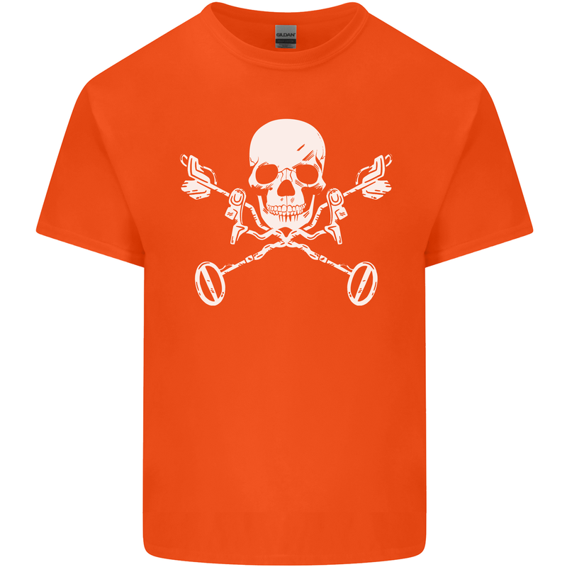 Metal Detector Skull Detecting Mens Cotton T-Shirt Tee Top Orange