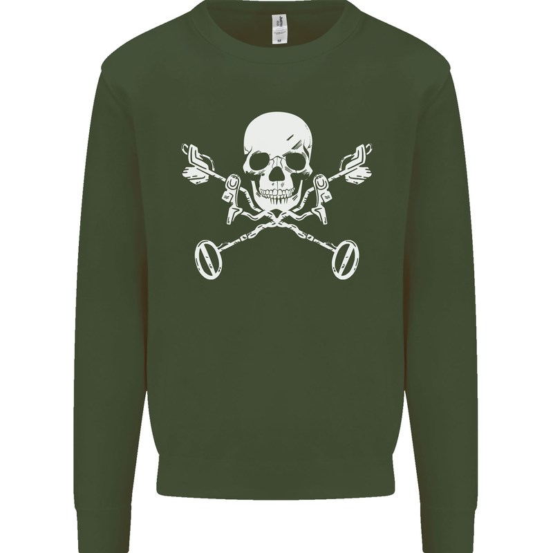 Metal Detector Skull Detecting Mens Sweatshirt Jumper Forest Green