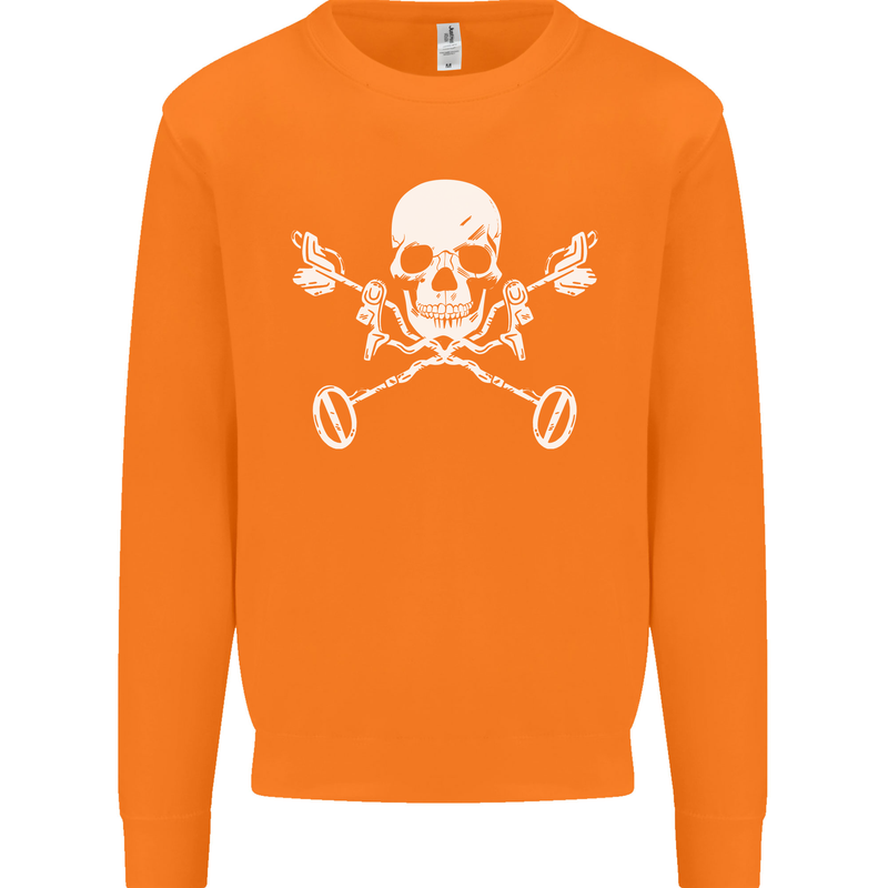 Metal Detector Skull Detecting Mens Sweatshirt Jumper Orange