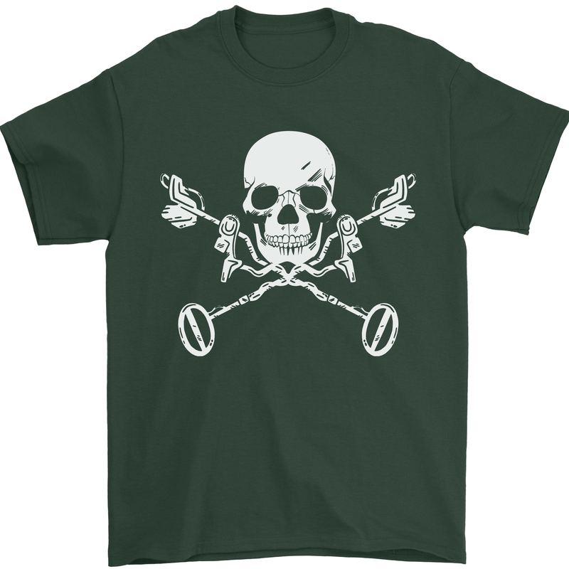 Metal Detector Skull Detecting Mens T-Shirt 100% Cotton Forest Green