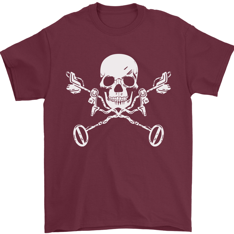 Metal Detector Skull Detecting Mens T-Shirt 100% Cotton Maroon