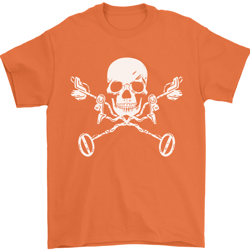 Metal Detector Skull Detecting Mens T-Shirt 100% Cotton Orange