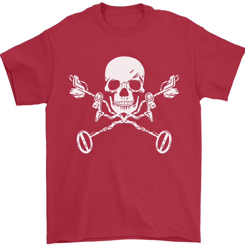 Metal Detector Skull Detecting Mens T-Shirt 100% Cotton Red