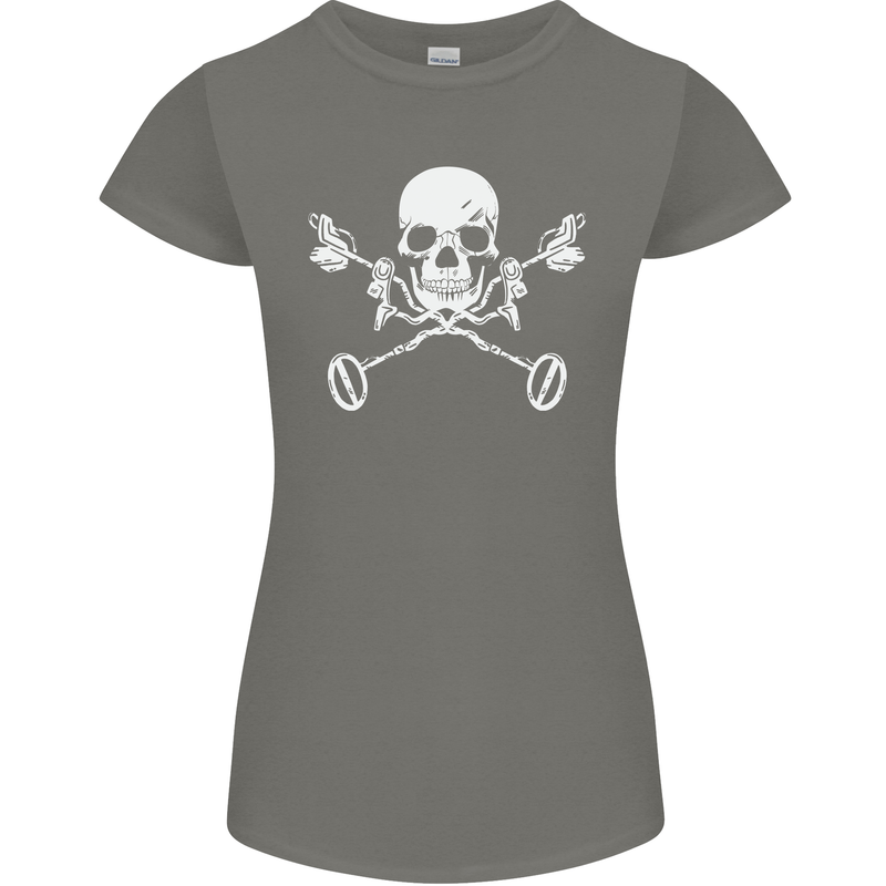 Metal Detector Skull Detecting Womens Petite Cut T-Shirt Charcoal
