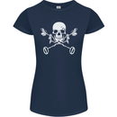 Metal Detector Skull Detecting Womens Petite Cut T-Shirt Navy Blue