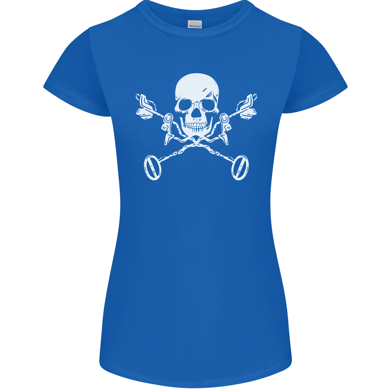 Metal Detector Skull Detecting Womens Petite Cut T-Shirt Royal Blue
