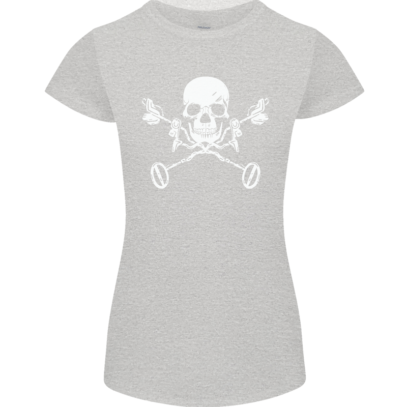 Metal Detector Skull Detecting Womens Petite Cut T-Shirt Sports Grey