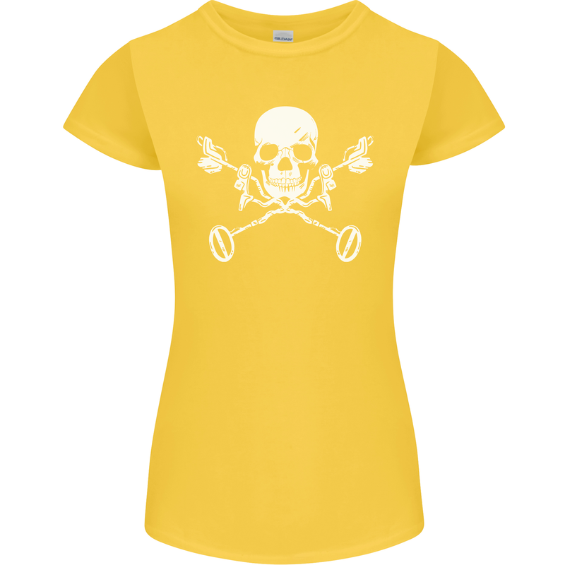 Metal Detector Skull Detecting Womens Petite Cut T-Shirt Yellow