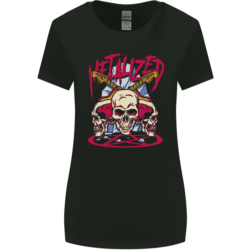 Metalized Heavy Metal Demonic Skulls Death Womens Wider Cut T-Shirt Black