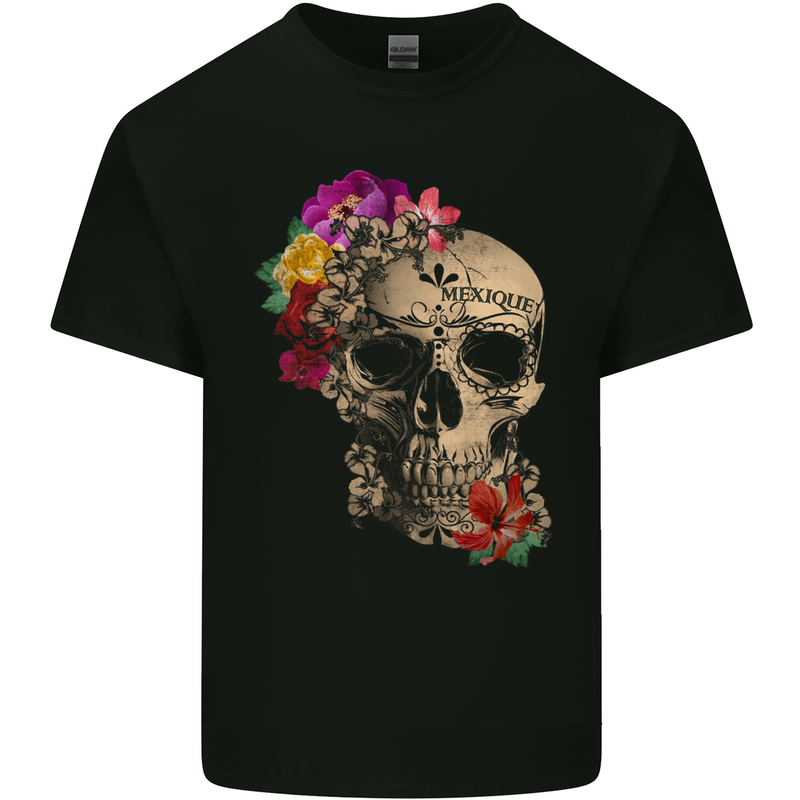 Mexique Sugar Skull Day of the Dead DOTD Mens Cotton T-Shirt Tee Top Black