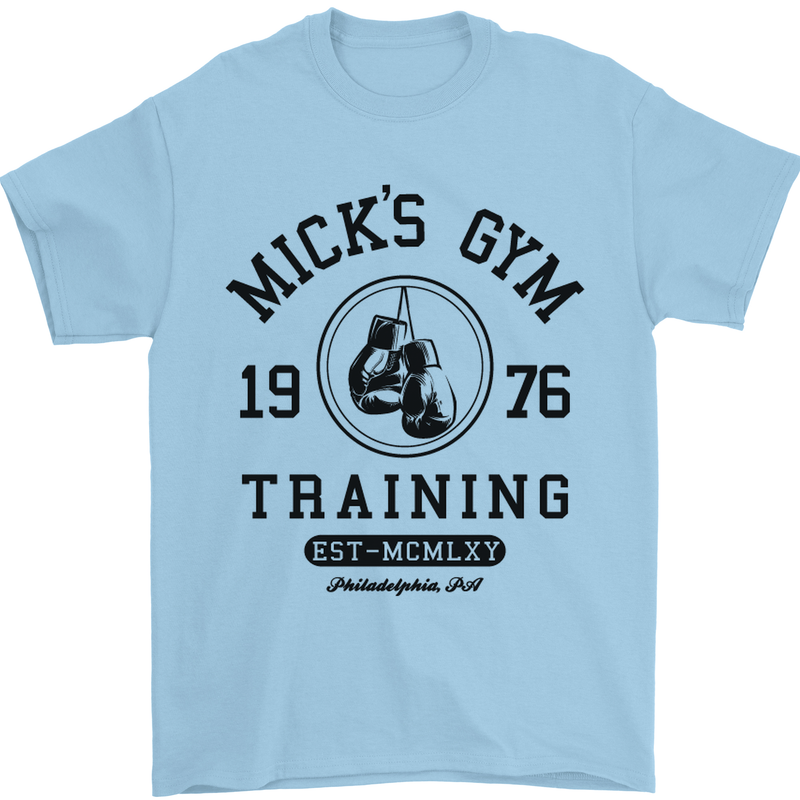 Mick's Gym Boxing Boxer Movie Mens T-Shirt Cotton Gildan Light Blue