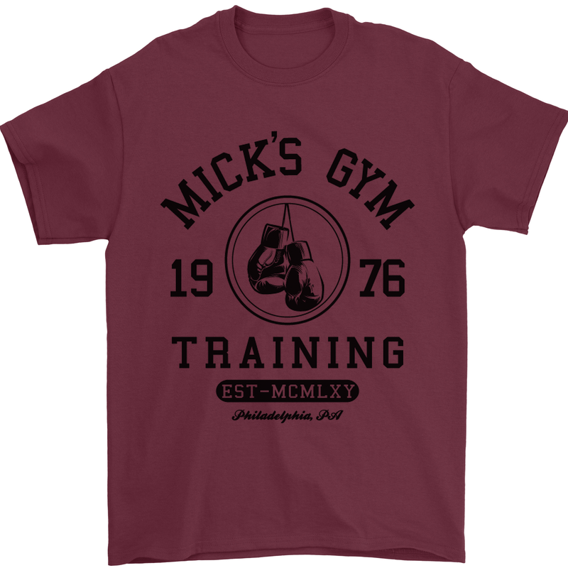 Mick's Gym Boxing Boxer Movie Mens T-Shirt Cotton Gildan Maroon