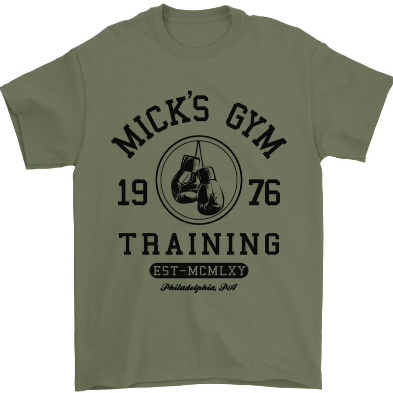 Mick's Gym Boxing Boxer Movie Mens T-Shirt Cotton Gildan Military Green
