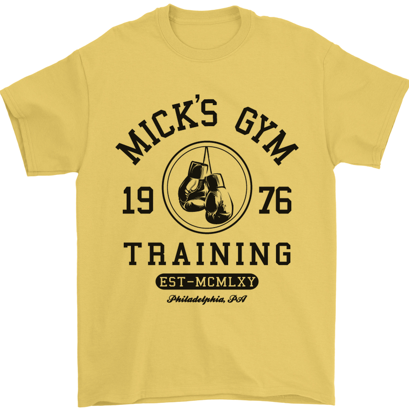 Mick's Gym Boxing Boxer Movie Mens T-Shirt Cotton Gildan Yellow