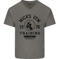 Mick's Gym Boxing Boxer Movie Mens V-Neck Cotton T-Shirt Charcoal