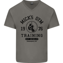 Mick's Gym Boxing Boxer Movie Mens V-Neck Cotton T-Shirt Charcoal