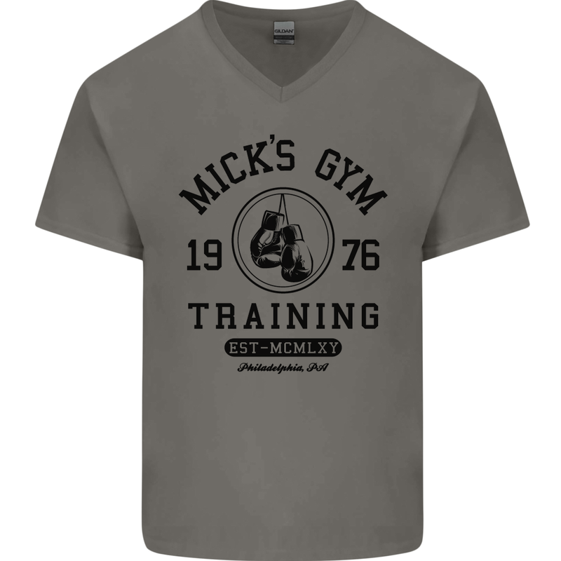 Mick's Gym Boxing Boxer Movie Mens V-Neck Cotton T-Shirt Charcoal
