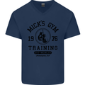 Mick's Gym Boxing Boxer Movie Mens V-Neck Cotton T-Shirt Navy Blue