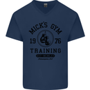 Mick's Gym Boxing Boxer Movie Mens V-Neck Cotton T-Shirt Navy Blue