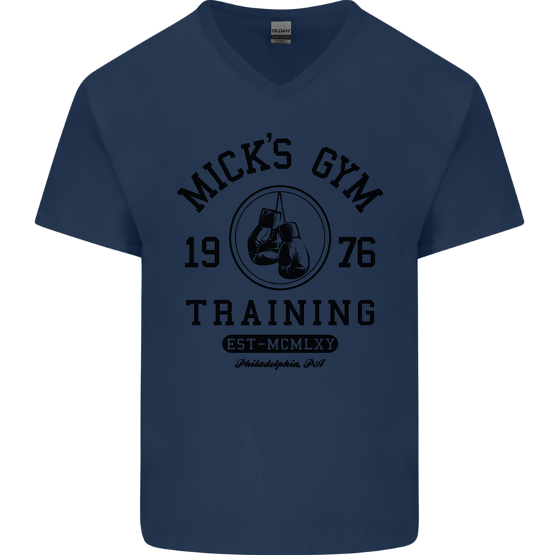 Mick's Gym Boxing Boxer Movie Mens V-Neck Cotton T-Shirt Navy Blue