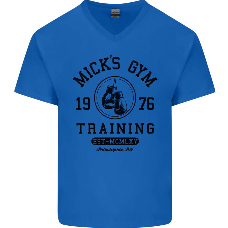 Mick's Gym Boxing Boxer Movie Mens V-Neck Cotton T-Shirt Royal Blue