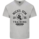 Mick's Gym Boxing Boxer Movie Mens V-Neck Cotton T-Shirt Sports Grey