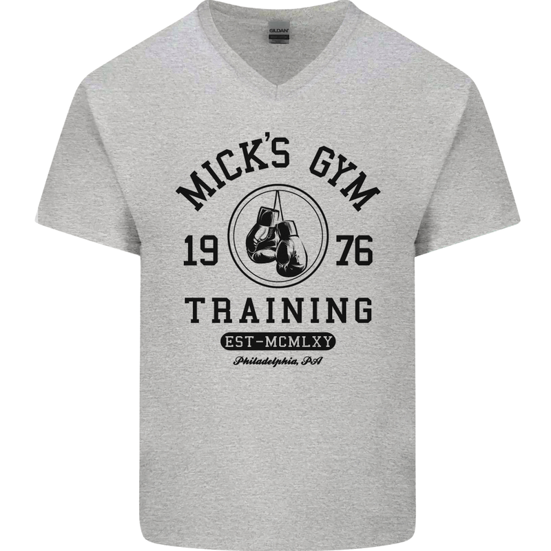 Mick's Gym Boxing Boxer Movie Mens V-Neck Cotton T-Shirt Sports Grey