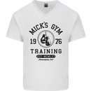 Mick's Gym Boxing Boxer Movie Mens V-Neck Cotton T-Shirt White