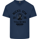 Micks Gym Training Boxing Boxer Box Mens V-Neck Cotton T-Shirt Navy Blue