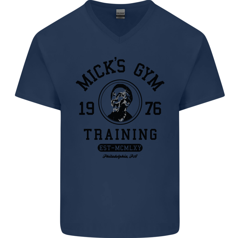Micks Gym Training Boxing Boxer Box Mens V-Neck Cotton T-Shirt Navy Blue